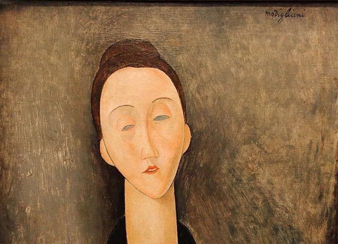 Modernist painted portrait of a woman with an elongated neck