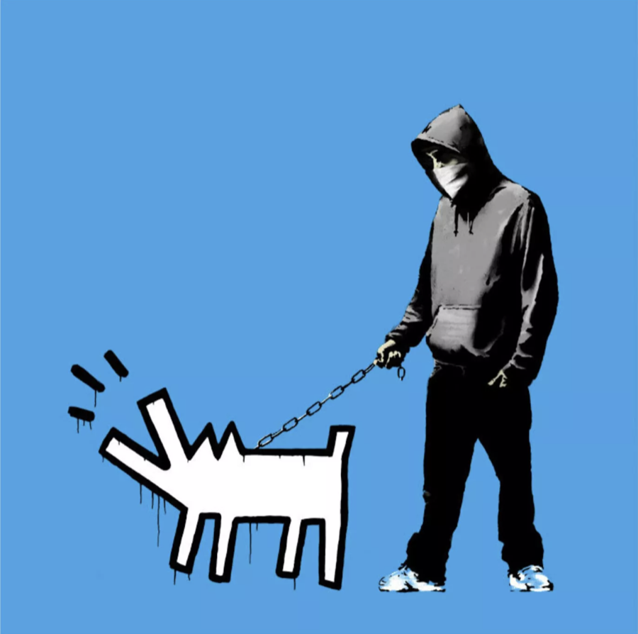 Street art screenprint of a hooded figure